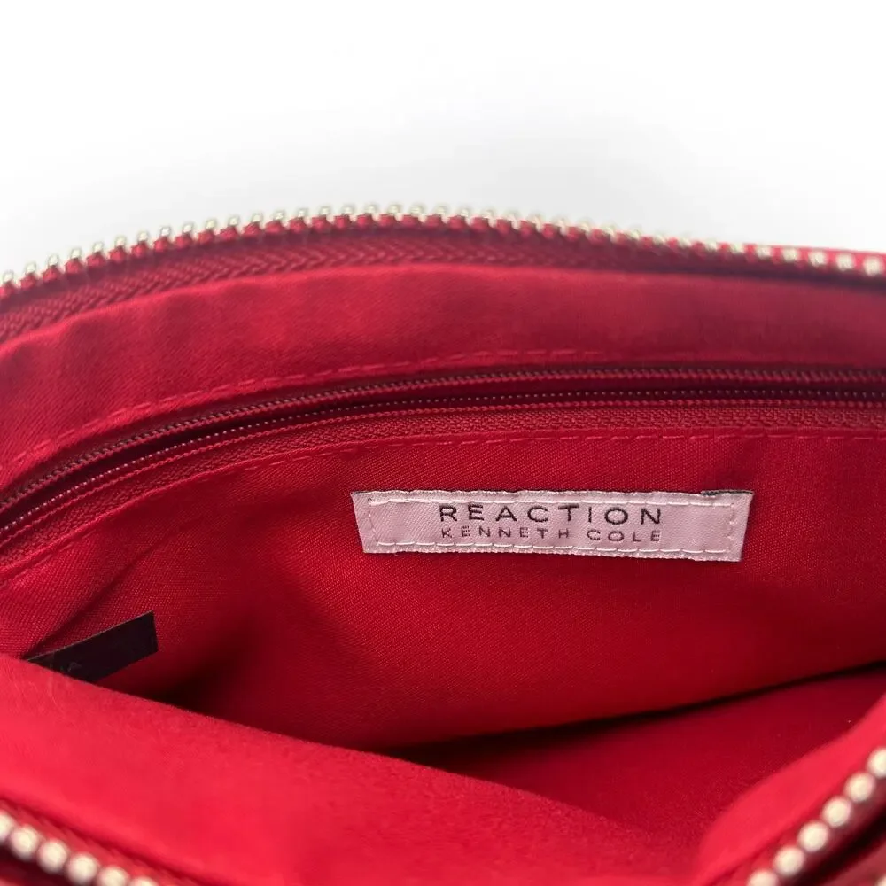 KENNETH COLE REACTION Pebbled Faux Leather Gold Chainlink Shoulder Bag (Red)